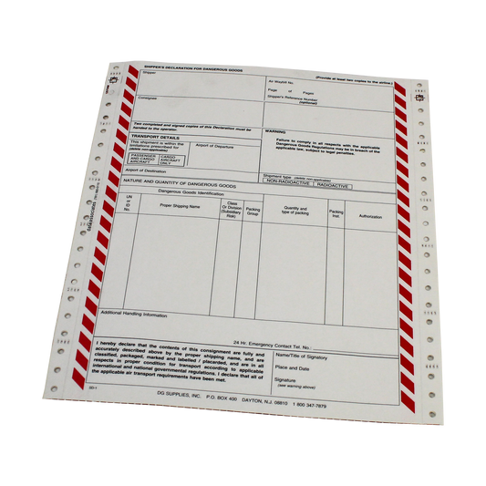 Shipper's Declaration Form - 4 Part Carbonless - Pin Feed - Case of 2500 Sheets - (SD4)